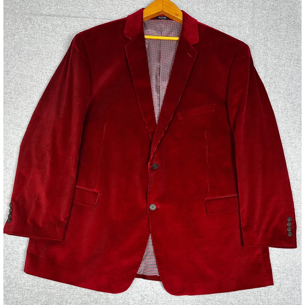 Saddlebred Corduroy Blazer Men 52L Rich Red Cotton Gingham Lined Sport Coat